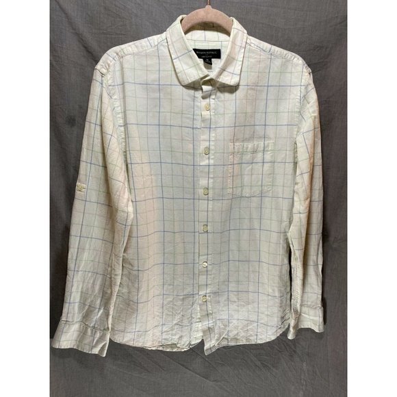 Banana Republic Button Up Shirt Adult Medium White Window Pane‎ Casual Mens. - Picture 1 of 9